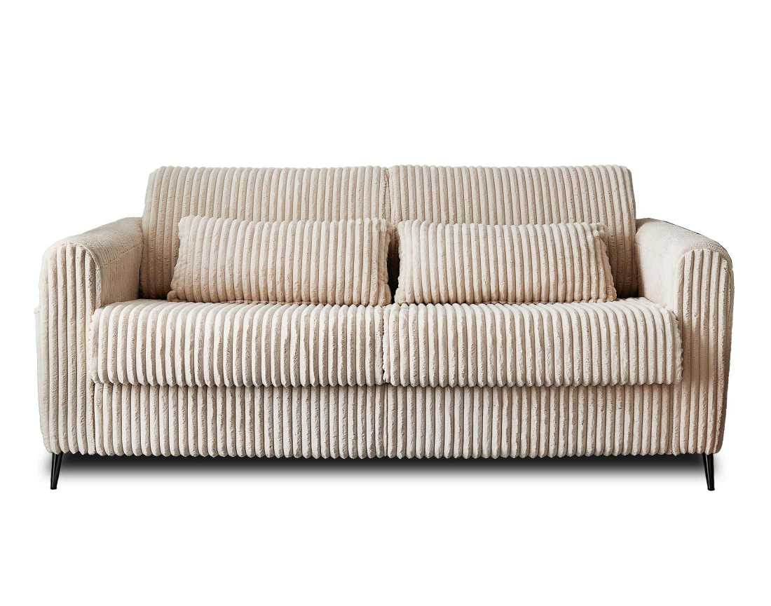 Canapé 3 places convertible couchage quotidien en velours côtelé grosses côtes Owen