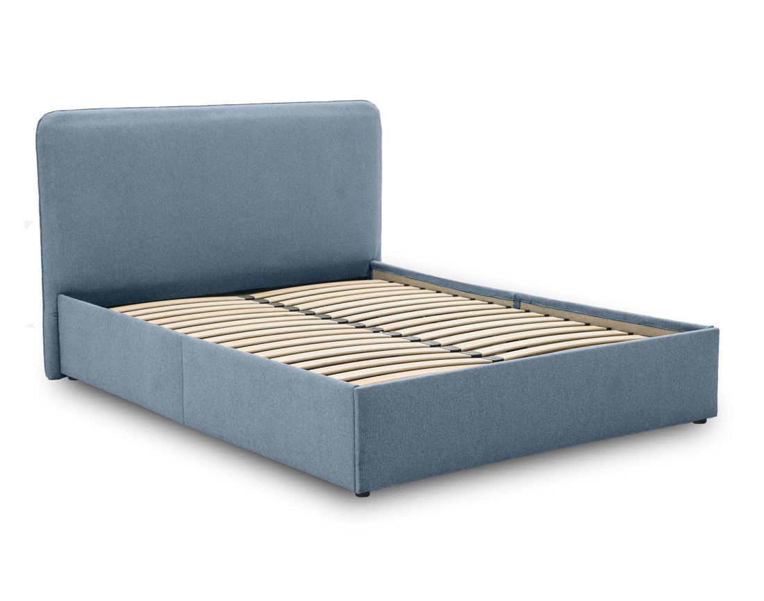 Lit coffre 160x200 cm avec sommier inclus en tissu Goyave