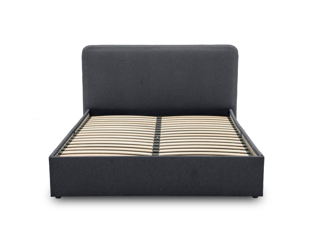 Lit coffre 160x200 cm avec sommier inclus en tissu Goyave