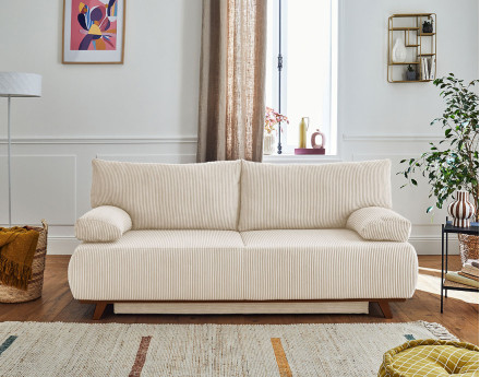 Cristal - canapé 3 places - convertible avec coffre - en velours côtelé