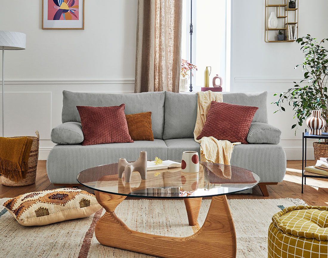 Cristal - canapé 3 places - convertible avec coffre - en velours côtelé