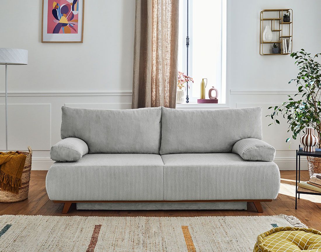 Cristal - canapé 3 places - convertible avec coffre - en velours côtelé