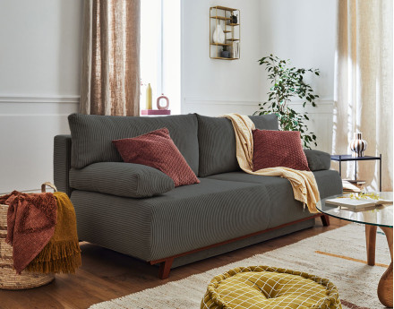 Cristal - canapé 3 places - convertible avec coffre - en velours côtelé