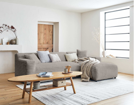 Canapé d'angle droit 4 places en fausse fourrure côtelée Laponie