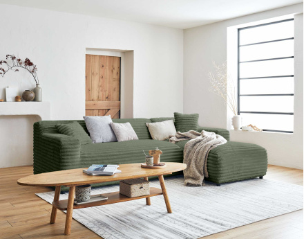 Canapé d'angle droit 4 places en fausse fourrure côtelée Laponie