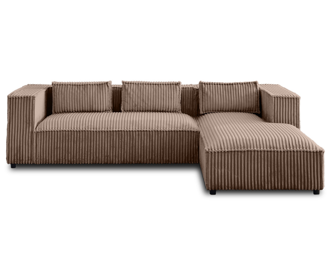 Canapé d'angle droit 4 places en velours côtelé grosses côtes Stella