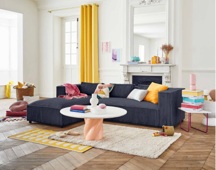 Canapé d'angle gauche 4 places en velours côtelé grosses côtes Stella