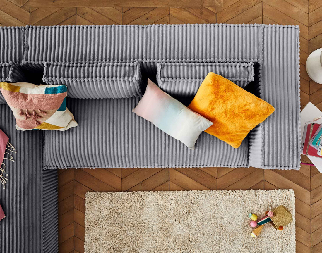 Canapé d'angle gauche 4 places en velours côtelé grosses côtes Stella