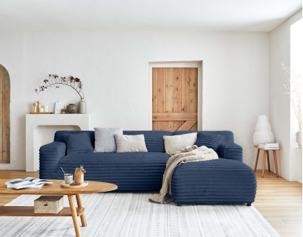 Canapé d'angle droit 4 places en fausse fourrure côtelée Laponie