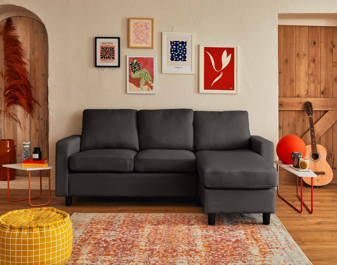 Canapé d'angle modulable 3 places + 1 pouf  en tissu - Vianon