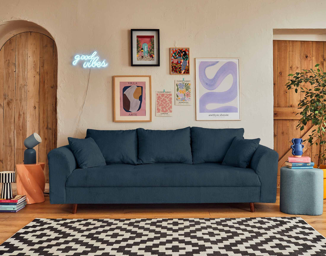 Canapé 3 places en velours côtelé Rune