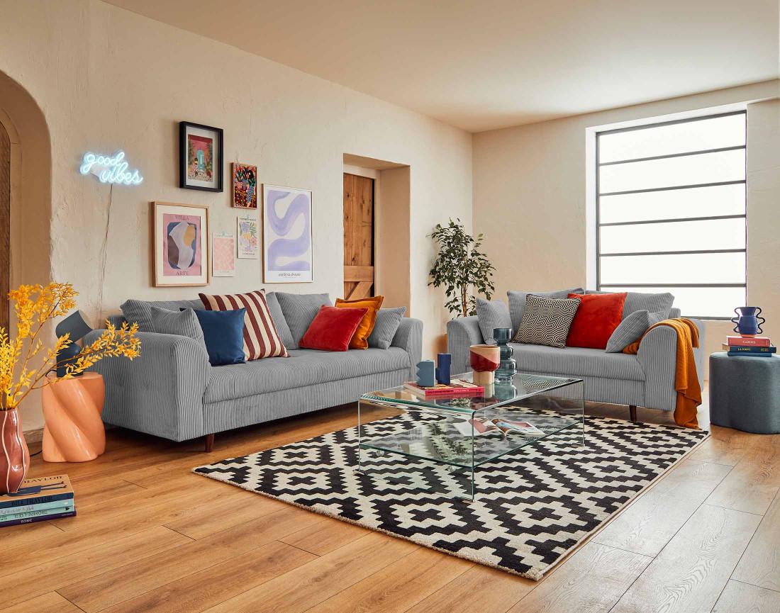 Canapé 3 places en velours côtelé Rune