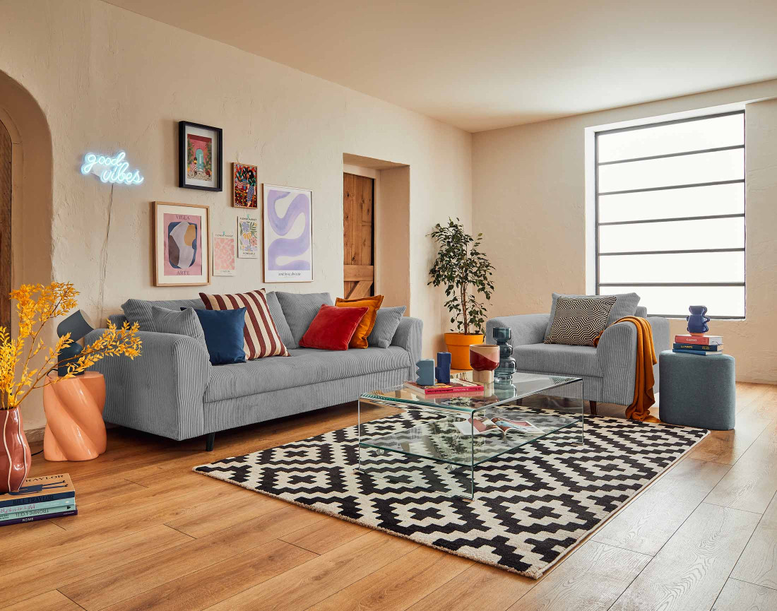 Canapé 3 places en velours côtelé Rune