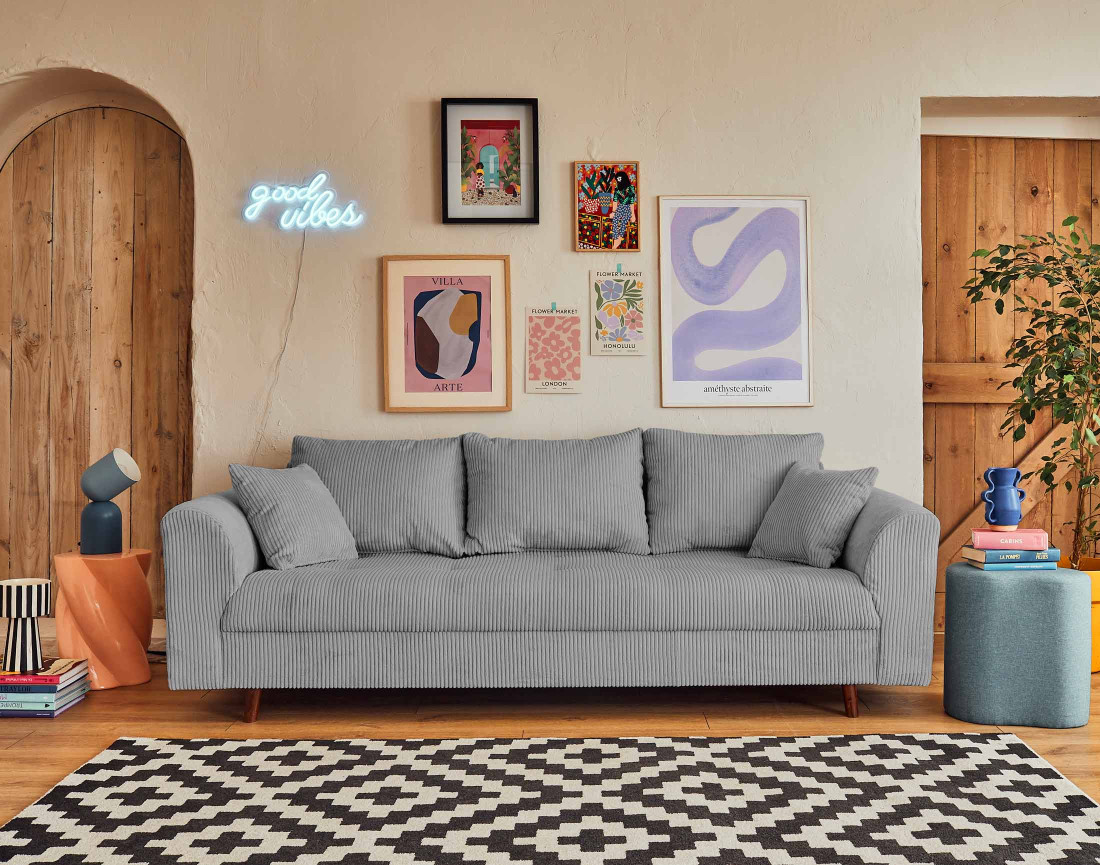 Canapé 3 places en velours côtelé Rune