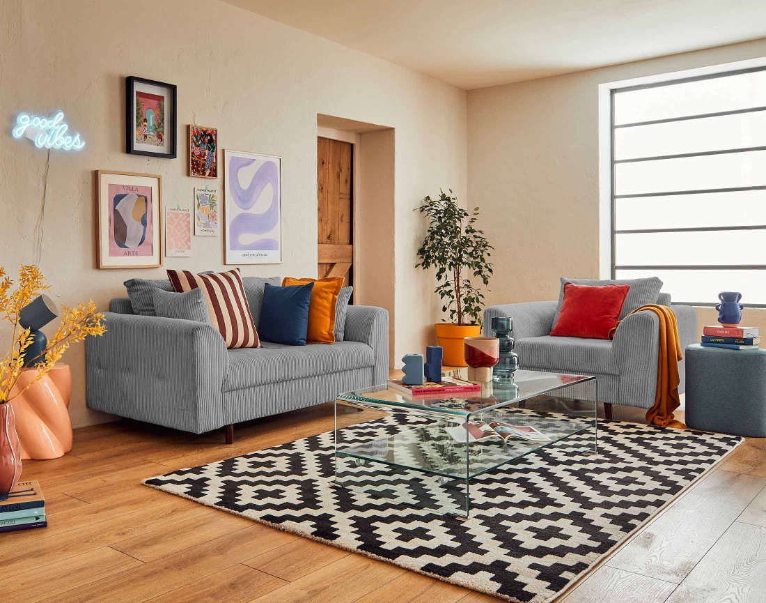 Canapé 2 places en velours côtelé Rune