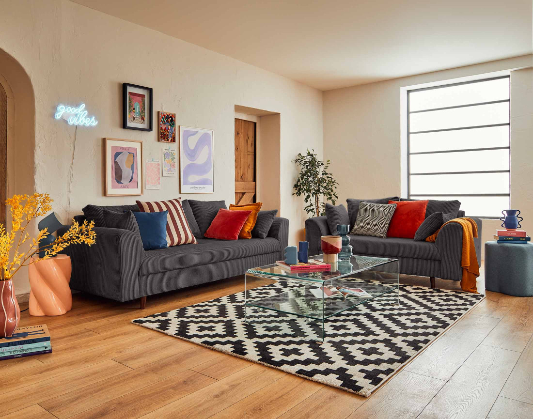 Canapé 2 places en velours côtelé Rune