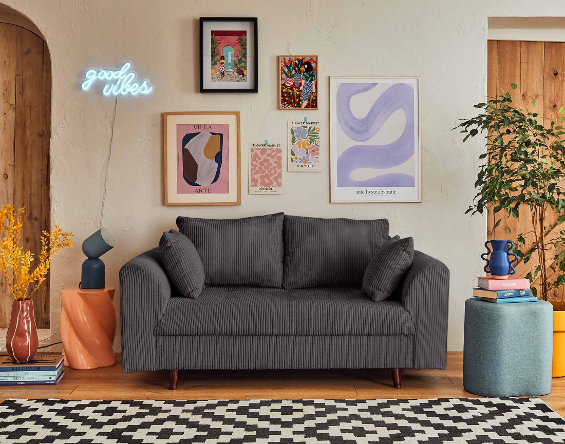 Canapé 2 places en velours côtelé Rune