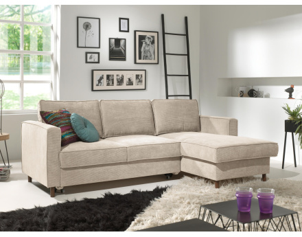 Canapé d'angle droit convertible avec coffre 4 places en velours côtelé Jake