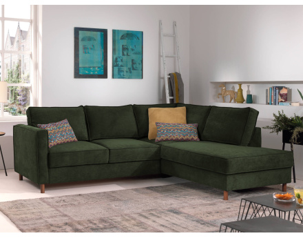 Canapé d'angle droit convertible 5 places en velours côtelé Jake