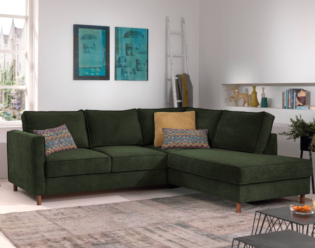 Canapé d'angle droit convertible 5 places en velours côtelé Jake