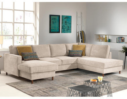 Canapé panoramique d'angle droit convertible avec coffre 7 places en velours côtelé Jake