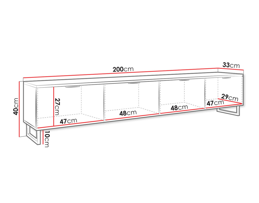 Meuble TV bois et noir 4 portes  200 cm Olympie