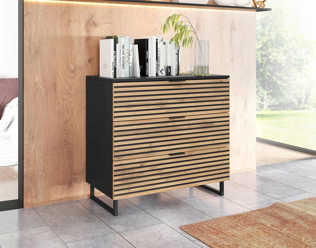 Commode bois et noir 80 cm Olympie