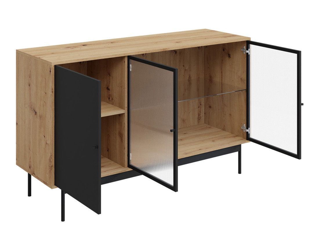 Buffet bas bois et noir 3 portes 148 cm Lamia