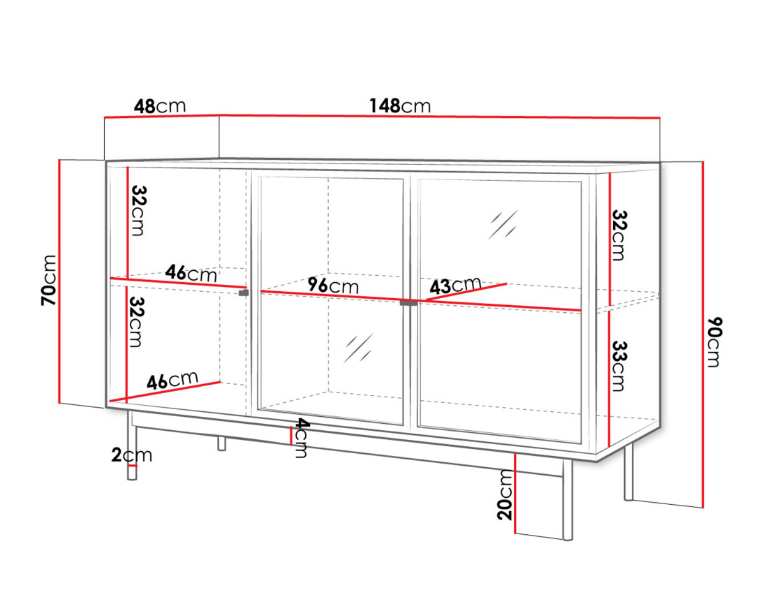 Buffet bas bois et noir 3 portes 148 cm Lamia