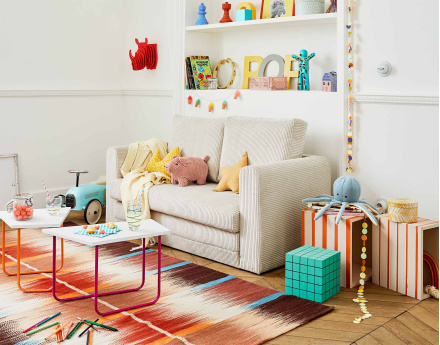 Canapé 2 places convertible déplimousse en velours côtelé Marilia