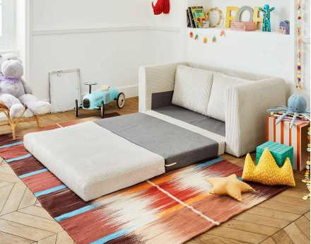 Canapé 2 places convertible déplimousse en velours côtelé Marilia