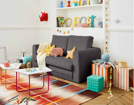 Canapé 2 places convertible déplimousse en velours côtelé Marilia