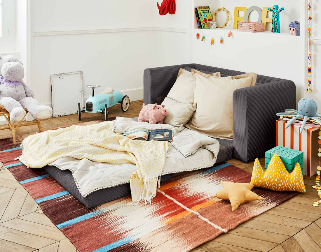 Canapé 2 places convertible déplimousse en velours côtelé Marilia