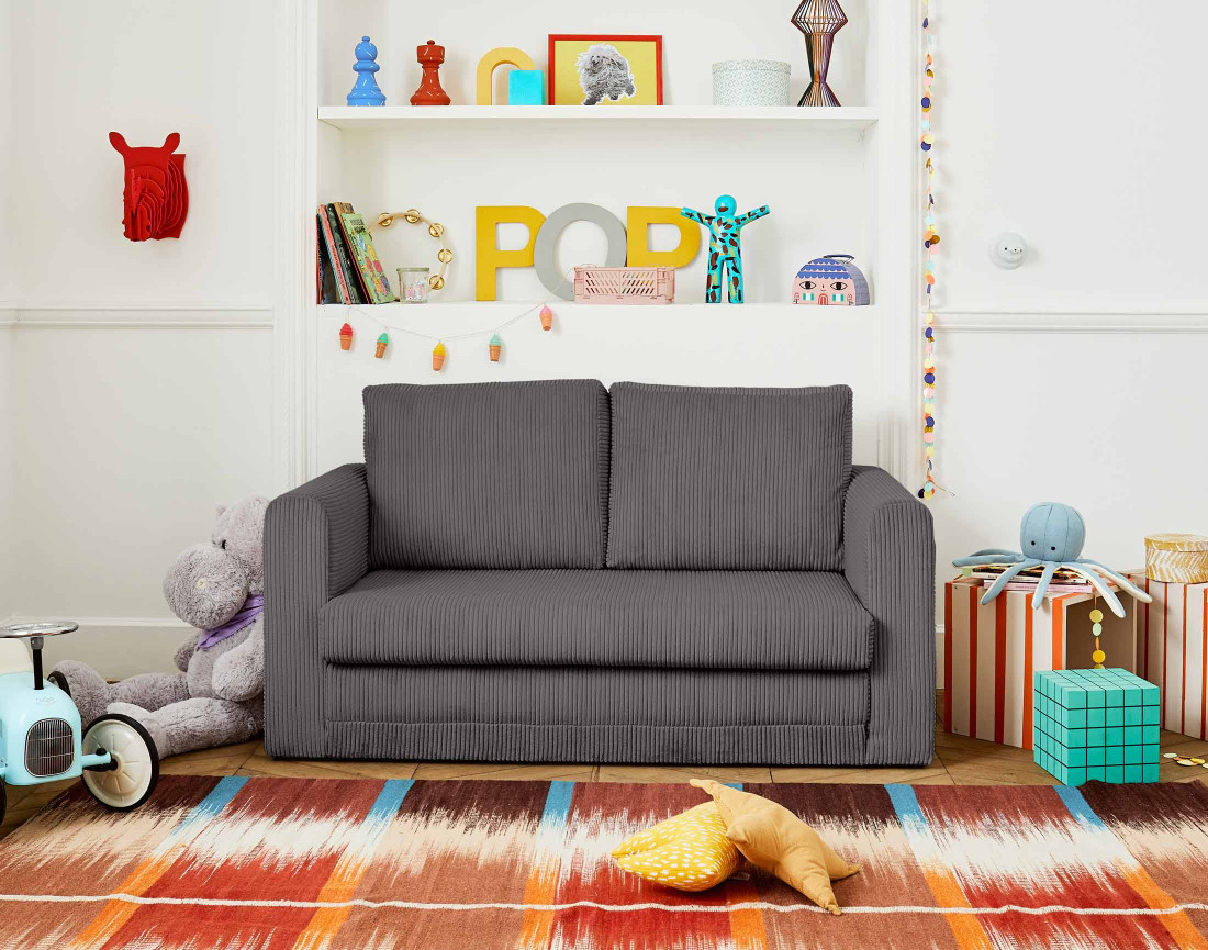 Canapé 2 places convertible déplimousse en velours côtelé Marilia