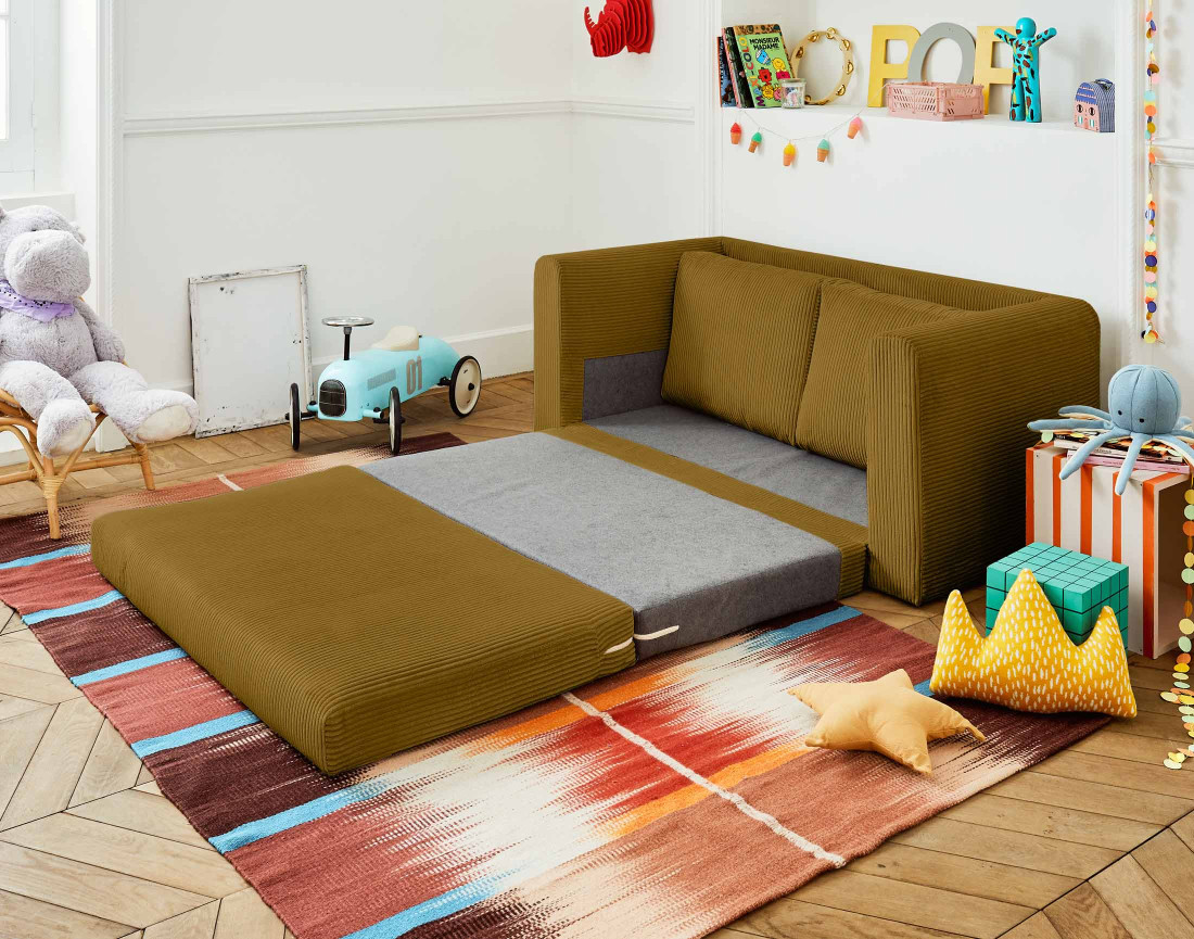 Canapé 2 places convertible déplimousse en velours côtelé Marilia