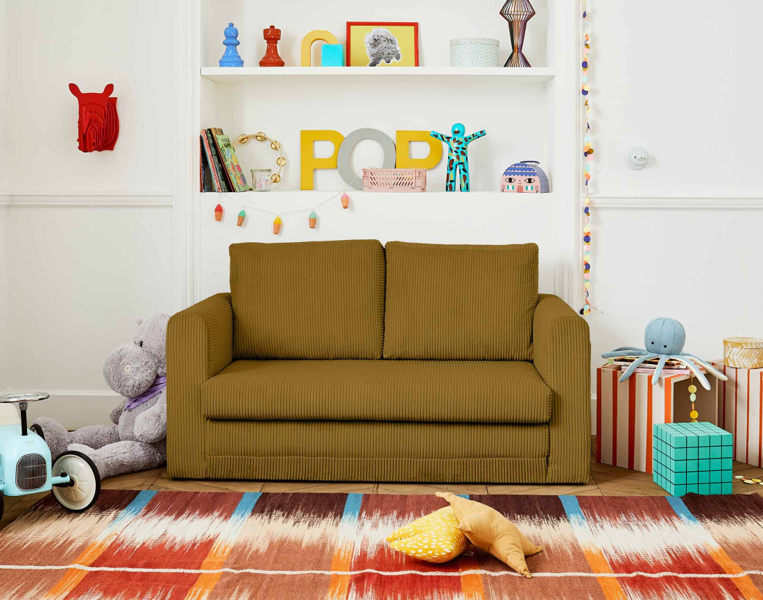 Canapé 2 places convertible déplimousse en velours côtelé Marilia