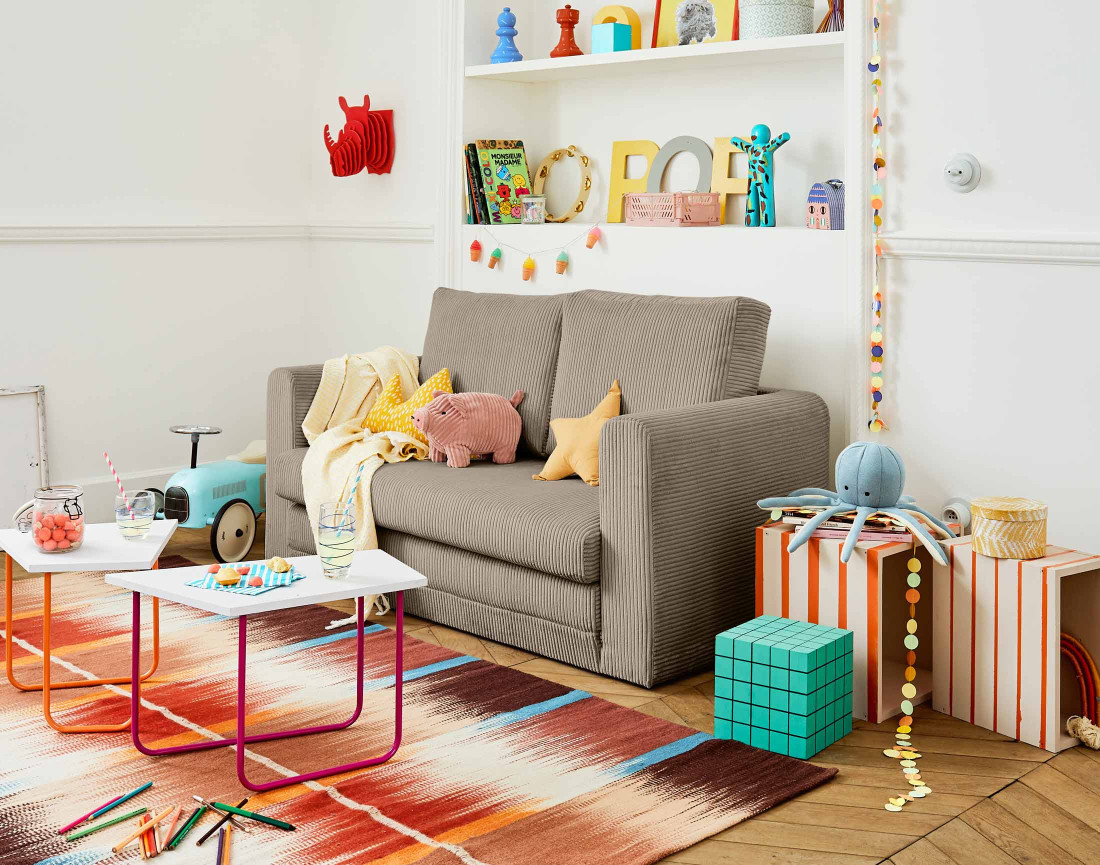 Canapé 2 places convertible déplimousse en velours côtelé Marilia