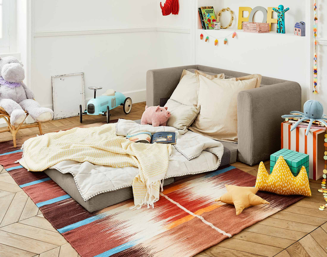 Canapé 2 places convertible déplimousse en velours côtelé Marilia