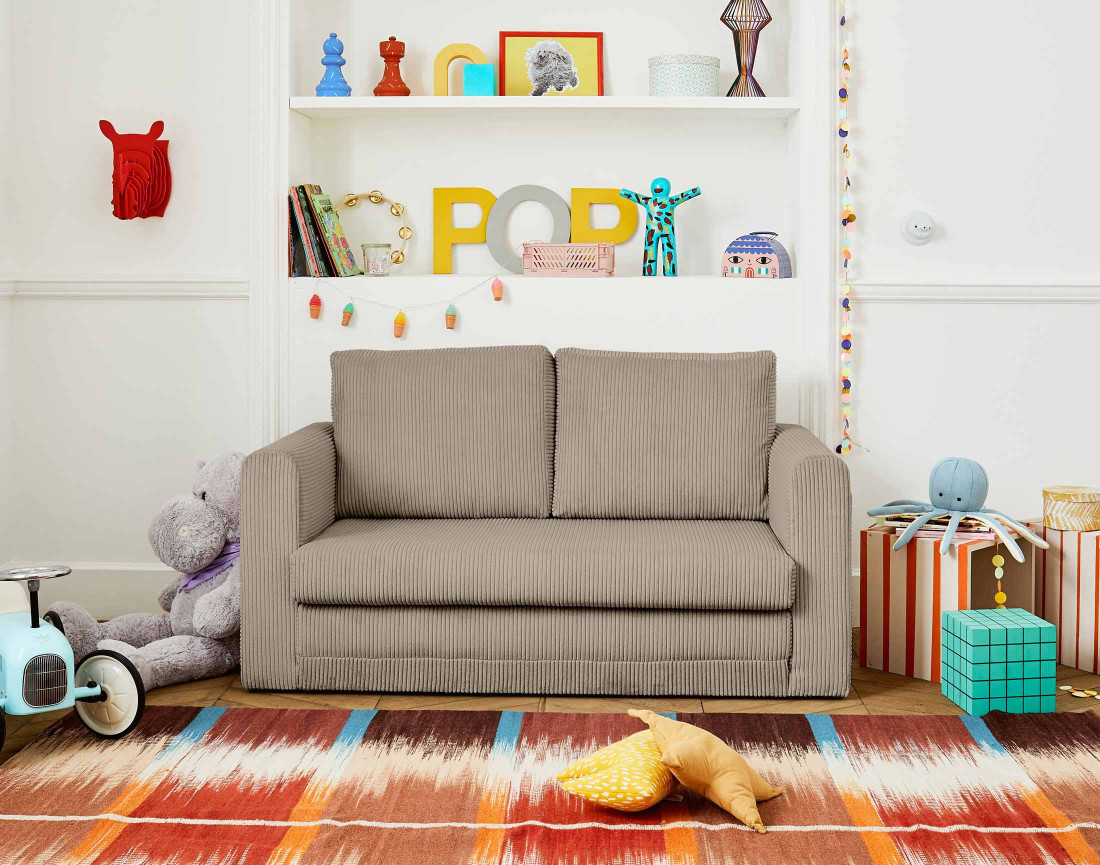 Canapé 2 places convertible déplimousse en velours côtelé Marilia