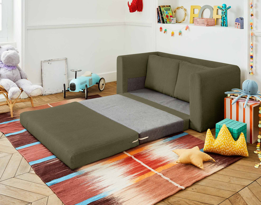 Canapé 2 places convertible déplimousse en velours côtelé Marilia