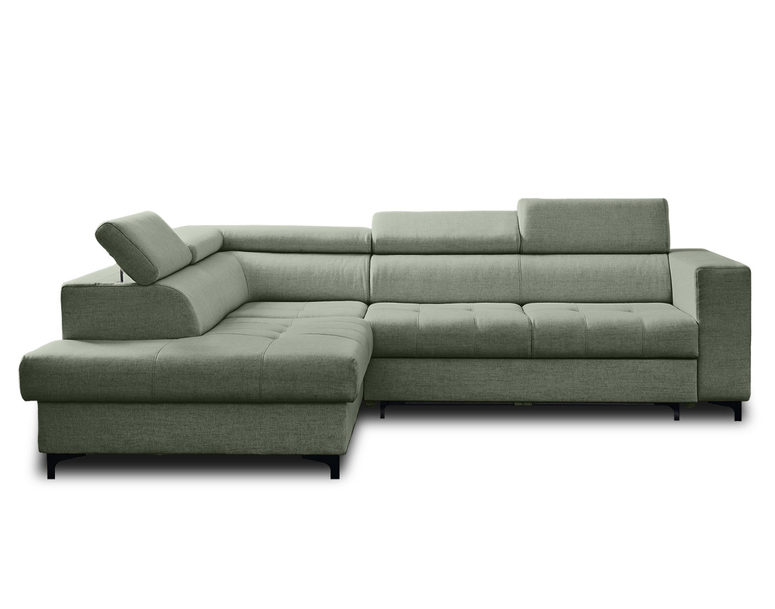 Canapé d'angle gauche 5 places convertible avec coffre et têtières en tissu Olinda