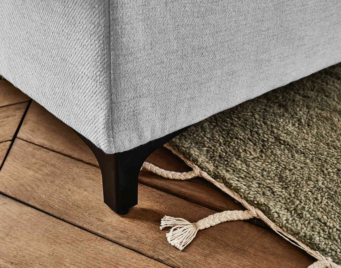 Canapé d'angle gauche 5 places convertible avec coffre et têtières en tissu Olinda