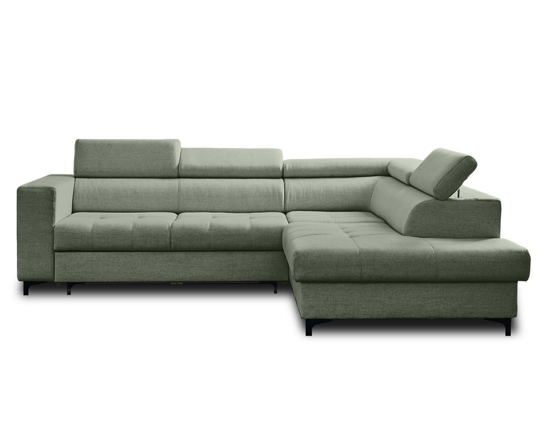 Canapé d'angle gauche 5 places convertible avec coffre et têtières réglables en tissu Olinda
