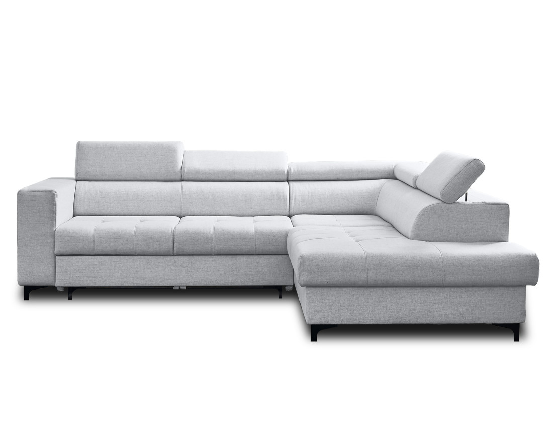 Canapé d'angle gauche 5 places convertible avec coffre et têtières réglables en tissu Olinda