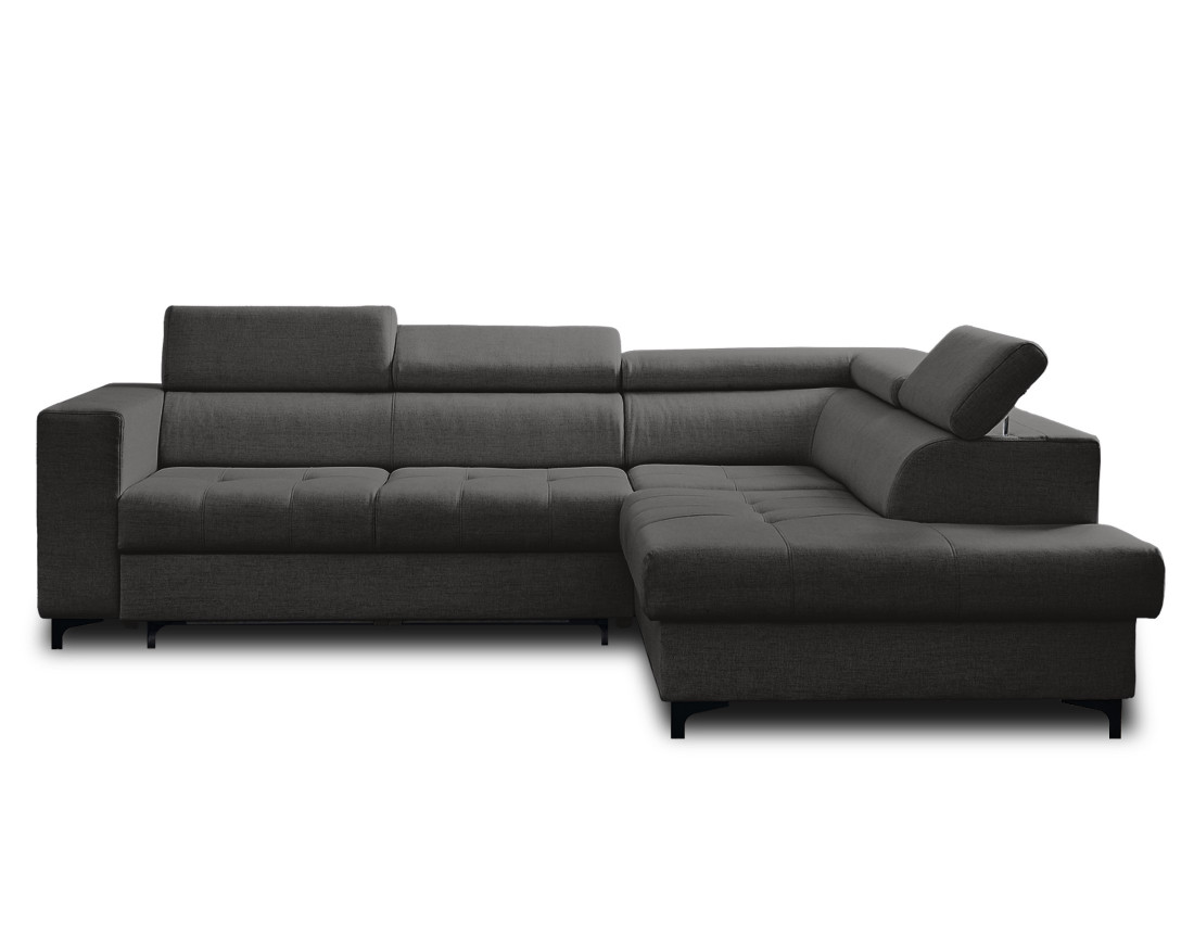 Canapé d'angle gauche 5 places convertible avec coffre et têtières réglables en tissu Olinda