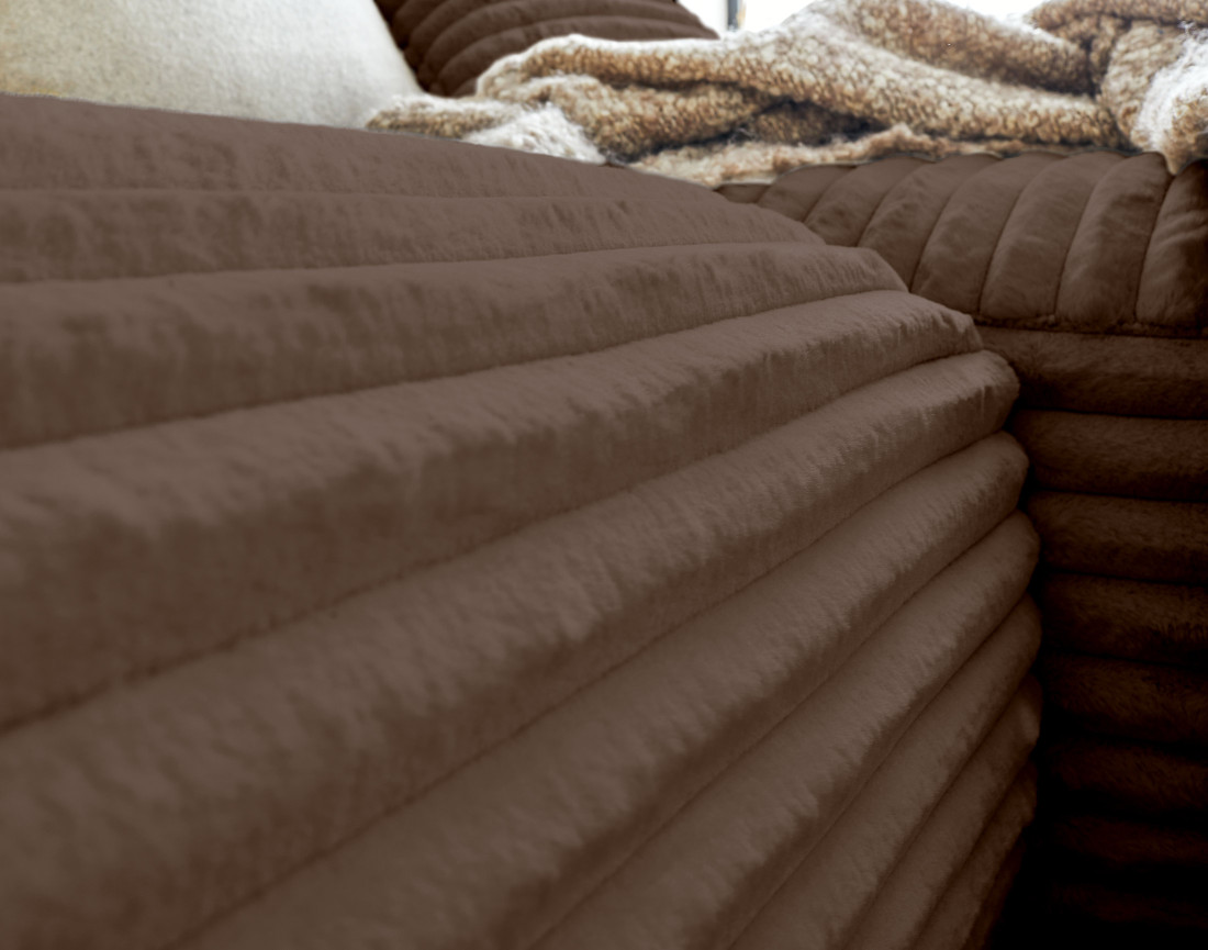 Canapé d'angle droit 4 places en fausse fourrure côtelée Laponie