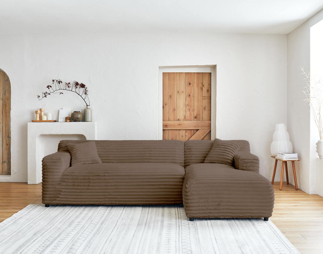 Canapé d'angle droit 4 places en fausse fourrure côtelée Laponie