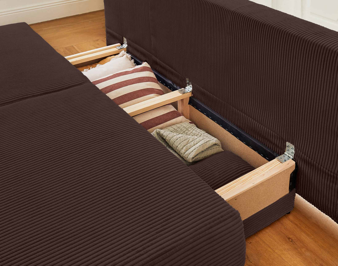 Canapé 3 places convertible avec coffre en velours côtelé Loutro