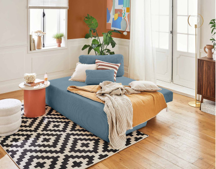 Canapé 3 places convertible avec coffre en velours côtelé Loutro