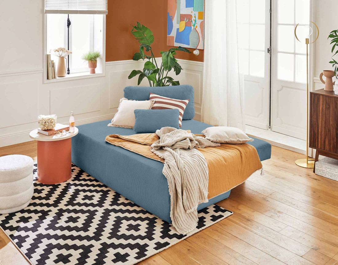 Canapé 3 places convertible avec coffre en velours côtelé Loutro